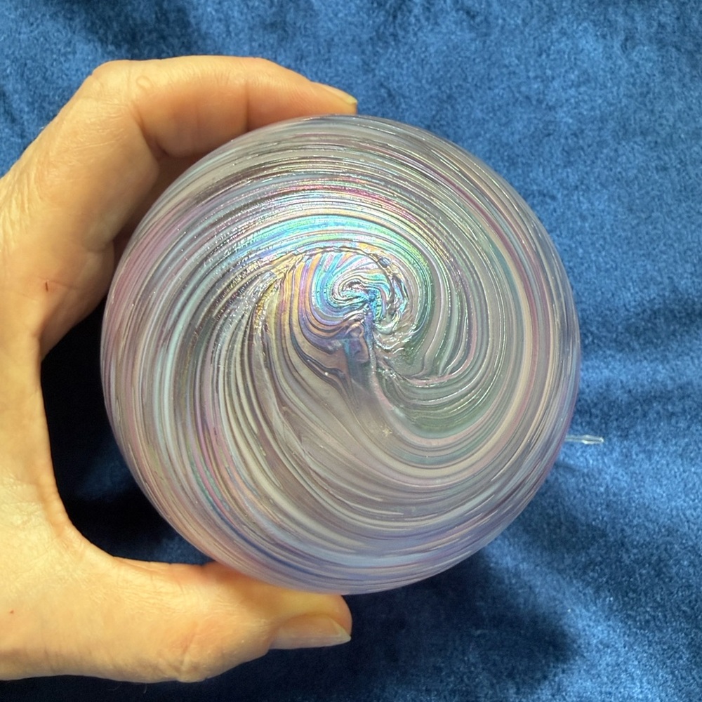Art Glass Studio Ball Christmas Ornament Iridescent Blue, Pink, Purple